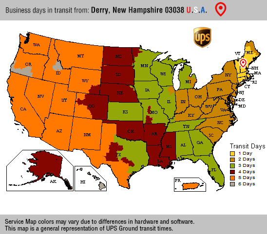 UPS Ground Delivery Map