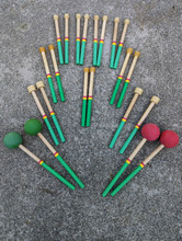 Rasta themed Steelband Mallet Package consists of 4 lead/tenor mallets, 3 Double Second mallets, 2 Guitar/Cello mallets, and 2 6Bass mallets. 