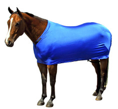 Sleazy Sleepwear Stretch Sheets can be used alone to smooth body hair, keep your horse clean and help protect from blanket rub.  You can also combined the sheet with a Sleazy Sleepwear hood for the "all over shine."  Sleazy Sheets are made of nylon or polyester spandex.  All Sheets are reinforced along the back to prevent over-stretching and include a fleece lined adjustable neck. Sleazy Stretch Sheets have adjustable rear leg straps with snap hook closures.   Sheets are available in 6 sizes. They come in a ll the solid colors offered by Sleazy Sleepwear for Horses™.  Sizing is calculated the same way as traditional blankets.  
    