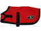 Red Windhorse Dog Coats are the perfect way to keep your dog warm and dry. These coats are constructed with a premium quality medium denier waterproof, windproof, and breathable polyester canvas outer shell. The lining is made with a soft poly 70 denier lining. They feature a seamless back design and contoured fit.  Application is simple and secure using a wide velcro closure in front with generous adjustability, and an elastic belly strap with an adjustable slide  and velcro closure.  With 6 sizes to choose from, you will be sure to find the right one for your favorite Dog.

Sizes XXS - MED allows the use of a harness with a "Button Hole" design.

For added safety, these coats feature a reflective stitching sewn into the black binding.  An embroidered Windhorse logo patch is on the left hind leg panel.