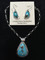 Genuine Indian Handcrafted Sterling Silver with Sunnyside Turquoise.

Beautiful SunnysideTurquoise set in Sterling Silver makes this Pendant and Earring set very unique.  The gorgeous pendant is on a 18 inch Sterling Silver chain.

Pendant measure about 1.25 inches in length and weighs .64 oz.

Earrings measure about .75 inches in length not including the post, and weigh .32 oz together.