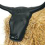Black Plastic Steer head roping dummy fits into hay bale with two 14" spikes.