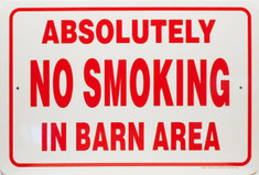 Absolutely No Smoking in Barn Area / 12"x18" / White & Red