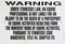 Warning Sign Equine Liability Tennessee / Wht & Blk / 12"H x18"W
