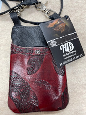 Cell Phone Hip Bag Black Cowhide with Red