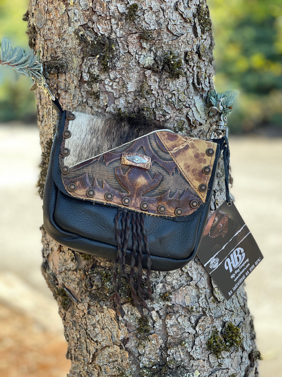 Sustainable Living Project:: Bark & Brain Tanned Purse decorated with hock  skins