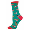 Dachshund Santa And Wiendeer Socks In Green