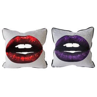 Pillow Double Sided Lips Grey/Red & Grey/Purple
