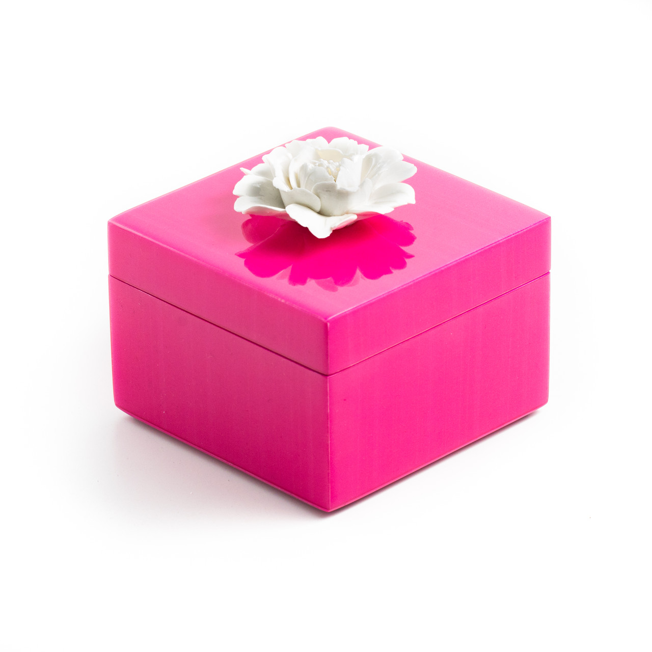 Lacquer Box Square Hot Pink With Flower Maison 24