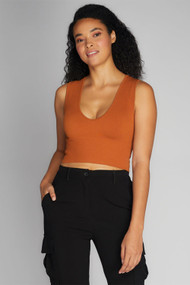 C'est Moi Bamboo Deep V Crop Top in Ginger