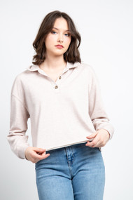 Z Supply Charlie Polo Sweatshirt in Light Heather Frappe