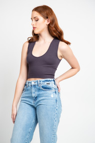 C'est Moi Bamboo Deep V Crop Top in Lead