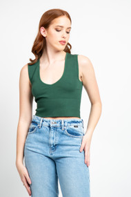 C'est Moi Bamboo Deep V Crop Top in Pine