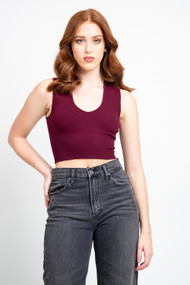 C'est Moi Bamboo Deep V Crop Top in Bordeaux