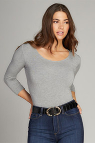 C'est Moi Bamboo 3/4 Sleeve Bodysuit in Heather Silver