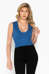 C'est Moi Bamboo Deep V Crop Top in Capri Blue