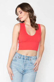 C'est Moi Bamboo Deep V Crop Top in Goji