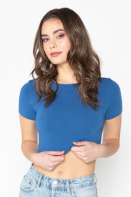 C'est Moi Bamboo Crop Tee in Capri Blue