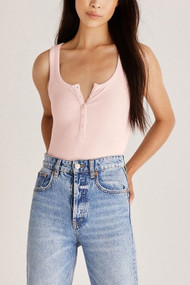 Z Supply Elle Brushed Rib Henley Tank in Pink Sky