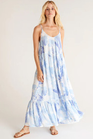 Z Supply Lido Watercolor Leaf Midi Dress in Pacific Blue