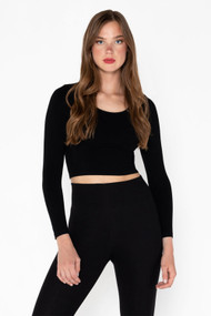 C'est Moi Bamboo Crop Scoop Neck Top in Black