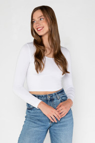 C'est Moi Bamboo Crop Scoop Neck Top in White