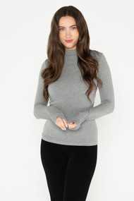 C'est Moi Bamboo Mock Neck Top in Heather Black