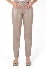 Black Tape Faux Leather Trouser in Pale Taupe