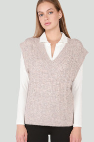 Black Tape Cable Knit Vest in Soft Oatmeal