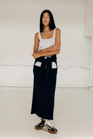 Paper Label Kelly Wide Rib Skirt in Midnight Blue