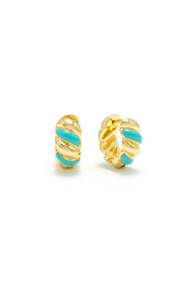 Lover's Tempo Croissant Enamel Huggies in Gold + Teal