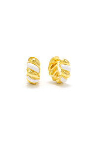 Lover's Tempo Croissant Enamel Huggies in Gold + White