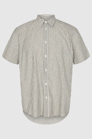 Minimum Eric Short Sleeve Button Up in Navy Blazer Stripe