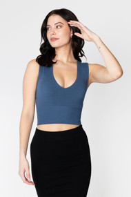 C'est Moi Bamboo Deep V Crop Top in Denim