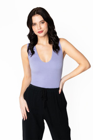 C'est Moi Bamboo Deep V Bodysuit in Lavender