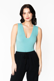 C'est Moi Bamboo Deep V Bodysuit in Lagoon