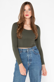 C'est Moi Bamboo Crop Scoop Neck Top in Olive