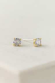 Lover's Tempo Solitaire Crystal Fete Stud Earrings in Gold