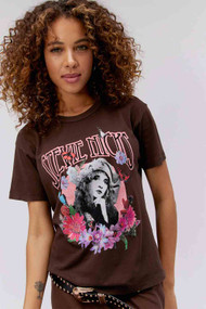 Daydreamer Stevie Nicks Flower Collage Ringer Tee in Coffee Quartz