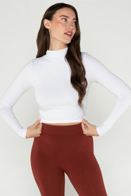 C'est Moi Bamboo Crop Mock Neck Top in White