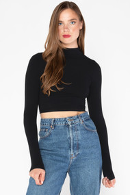 C'est Moi Bamboo Crop Mock Neck Top in Black