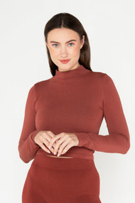 C'est Moi Bamboo Crop Mock Neck Top in Brandy