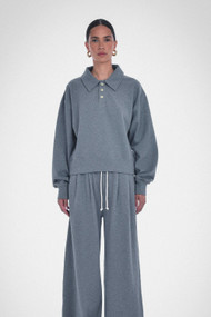 Paper Label Klee Polo Sweatshirt in Dark Melange Grey