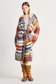 Room 34 Patchwork Jacquard Cardigan in Orange