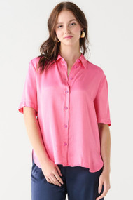 Black Tape Satin Blouse in Bright Pink