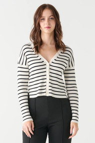 Black Tape Striped Cardigan in Black+ White