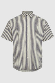 Minimum Eric 2.0 Short Sleeve Button Up in Navy Blazer Stripe