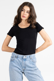 C'est Moi Bamboo Scoop Tee in Black