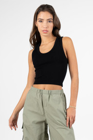 C'est Moi Bamboo Rib Scoop Tank in Black