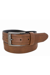 Custom Leather Double Stitched Belt in Dark Tan